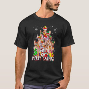 Cute Sphynx Cat Merry Catmas kerstboom Xmas L T-shirt