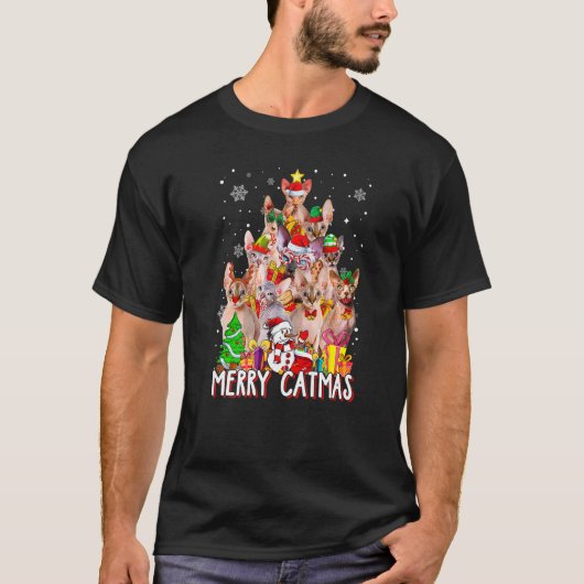 Cute Sphynx Cat Merry Catmas kerstboom Xmas L T-shirt (Voorkant)