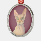 Cute Sphynx Cat Waterverf Illustratie Metalen Ornament (Links)