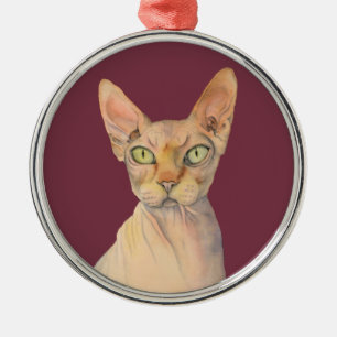 Cute Sphynx Cat Waterverf Illustratie Metalen Ornament