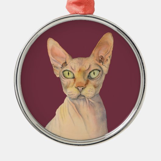 Cute Sphynx Cat Waterverf Illustratie Metalen Ornament (Voorkant)