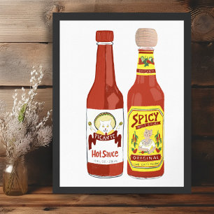 Cute Spicy Cats hot sauce-illustratie Poster