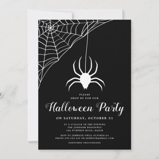 Cute Spider Black en White Halloween Party Kaart (Voorkant)