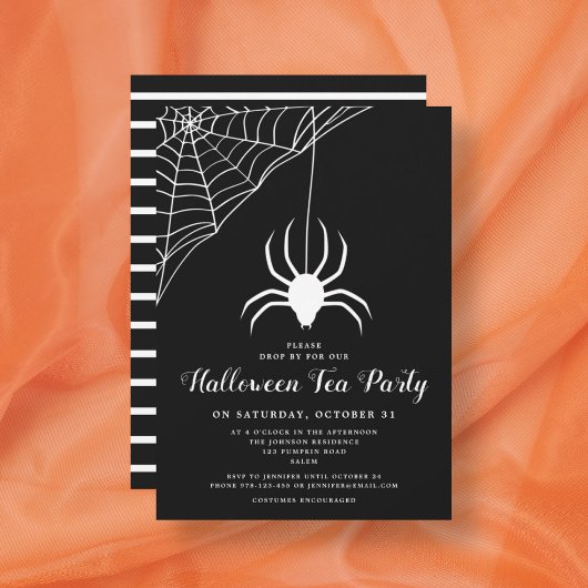 Cute Spider Black & White Halloween Tea Party Kaart