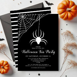 Cute Spider Black & White Halloween Tea Party Kaart