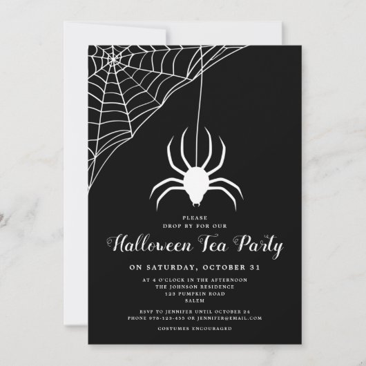 Cute Spider Black & White Halloween Tea Party Kaart (Voorkant)