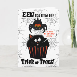 Cute Spider en Cupcake Custom Halloween Kaart