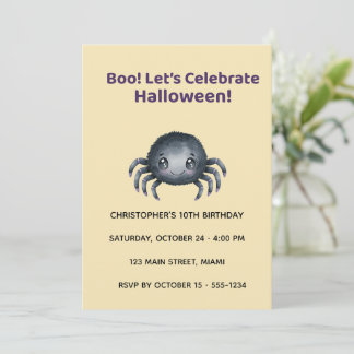 Cute Spider Halloween Birthday Invitation Kaart