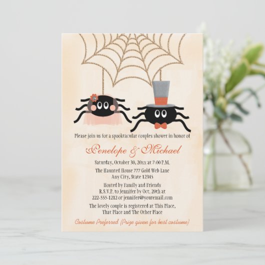 Cute Spider Halloween Couples Shower Kaart (Staand voorkant)
