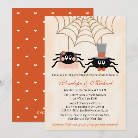 Cute Spider Halloween Couples Shower Kaart (Voorkant / Achterkant)