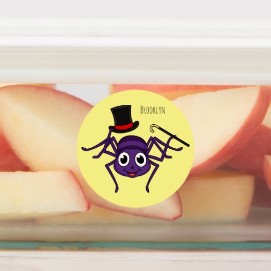 Cute spider in top hat cartoon labels (Aangebracht)