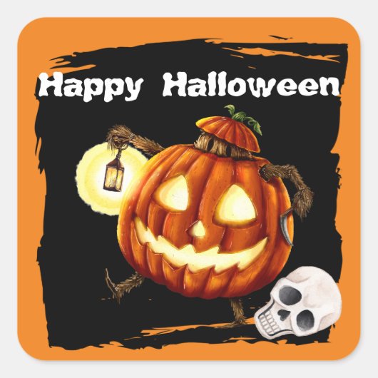 Cute Spider Jack o' Lantern Kinder Halloween Vierkante Sticker (Voorkant)