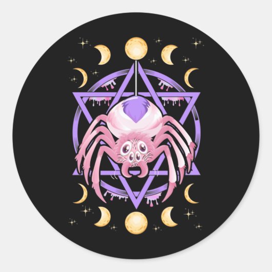 Cute Spider Satan Moon Pastel Gothic Kawaii Ronde Sticker (Voorkant)
