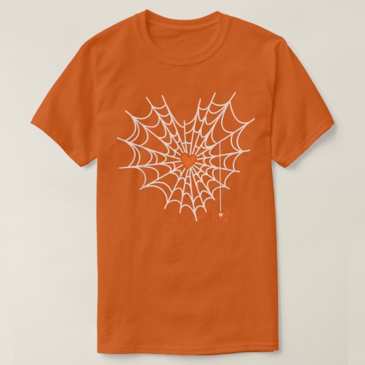 Cute Spider Web Cobweb Heart Halloween Sinaasappel T-shirt (Design voorkant)