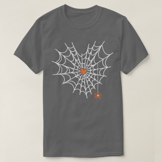 Cute Spider Web Cobweb Heart Halloween Sinaasappel T-shirt (Design voorkant)