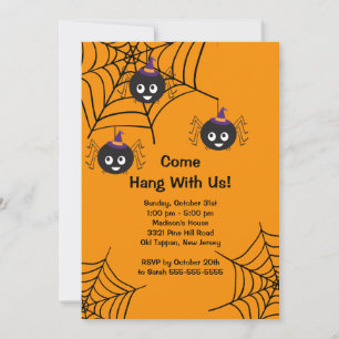 Cute Spiders Halloween Party Invitation Kaart