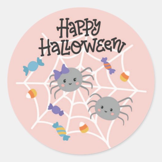 Cute Spiers en Snoep Happy Halloween Sticker (Voorkant)