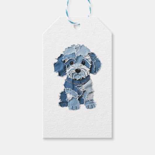 Cute spijkerbroek patchwork hond illustratie cadeaulabel (Voorkant)