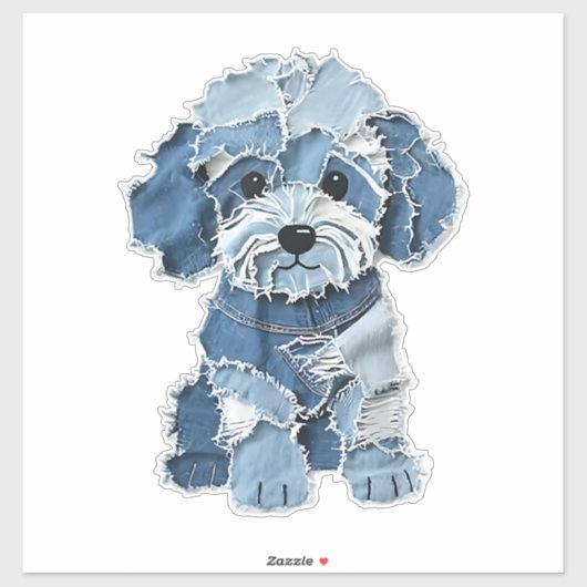 Cute spijkerbroek patchwork hond illustratie sticker (Vel)