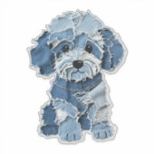 Cute spijkerbroek patchwork hond illustratie sticker (Voorkant)