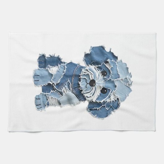 Cute spijkerbroek patchwork hond illustratie theedoek (Horizontaal)