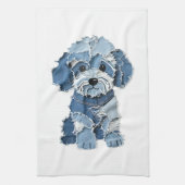 Cute spijkerbroek patchwork hond illustratie theedoek (Verticaal)