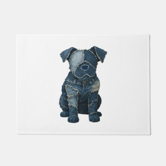 Cute spijkerbroek patchwork kunst hond T-shirt Deurmat (Voorkant)