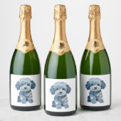 Cute spijkerpatchworkhondillustratie sparkling wijnetiket (Flessen)