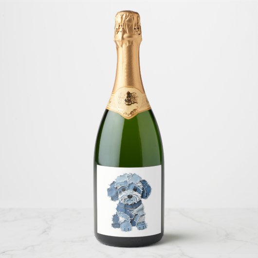Cute spijkerpatchworkhondillustratie sparkling wijnetiket (Voorkant)