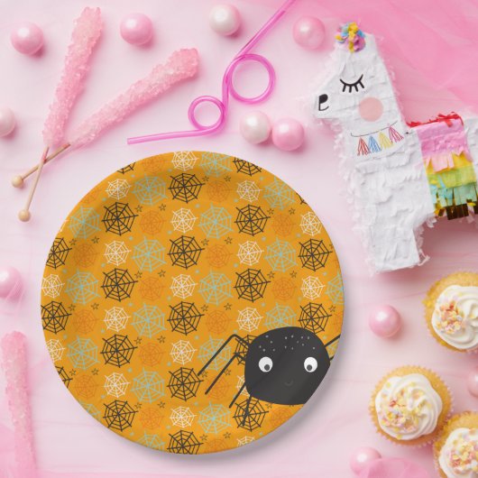 Cute spin and spider web pattered Halloween Papieren Bordje (Feest)