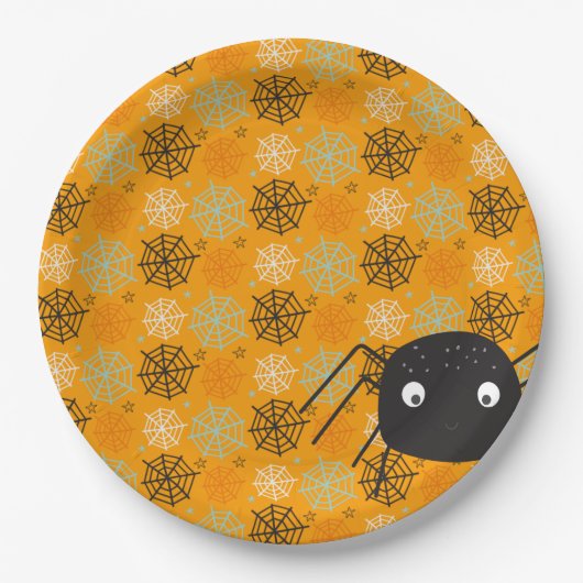 Cute spin and spider web pattered Halloween Papieren Bordje (Voorkant)