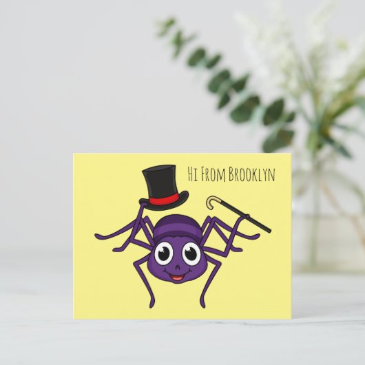 Cute spin in bovenste hoed cartoon briefkaart (Staand voorkant)