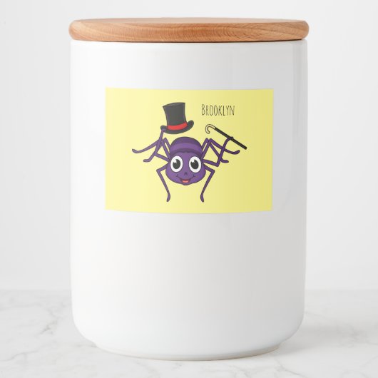 Cute spin in bovenste hoed cartoon voedselcontainer etiket (Voorkant)