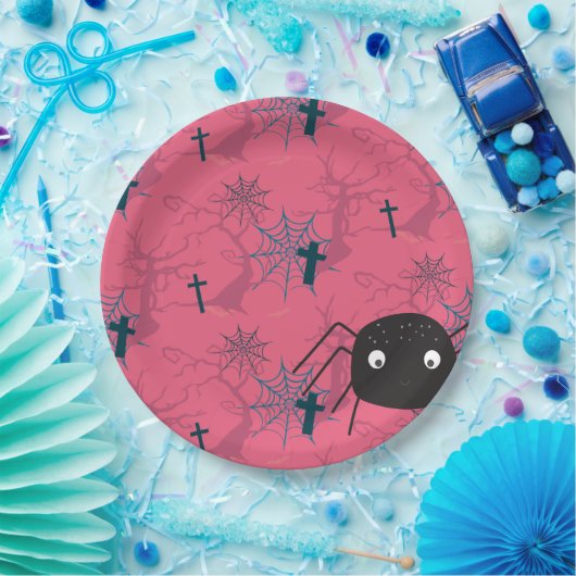 Cute spin & raspberry roze spinweb gepatterd papieren bordje (Feest)