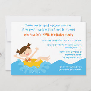 Cute splash girl-uitnodiging kaart