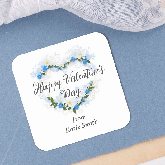 Cute Splendid Blue Shades Floral Valentine's Day Vierkante Sticker