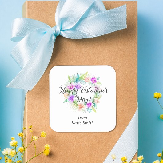 Cute Splendid Cute Floral Valentine's Day Wreath  Vierkante Sticker