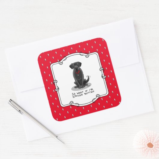 Cute Spoiled Rotten Black Labrador Retriever Dog Vierkante Sticker (Envelop)