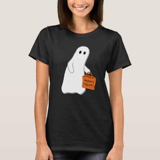 Cute spook met snoepzak gepersonaliseerd T-shirt (Voorkant)