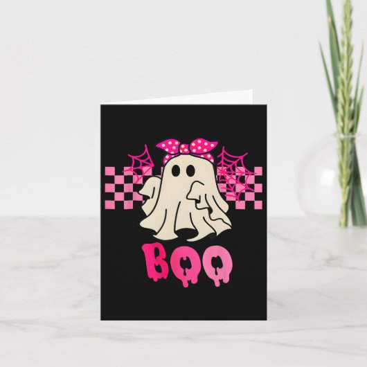 Cute spook met strik Boo Halloween voor meisjes ki Kaart (Voorkant)