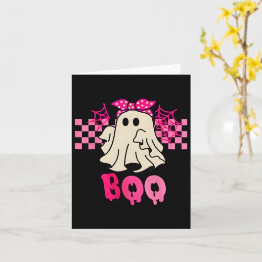 Cute spook met strik Boo Halloween voor meisjes ki Kaart (Gele Bloem)