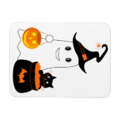 Cute spook met zwarte kat viert halloween magneet (Horizontaal)