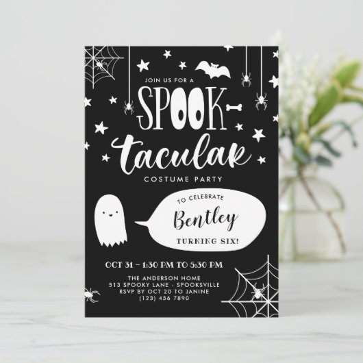 Cute Spooktacular Black Kinder Halloween Birthday Kaart (Staand voorkant)