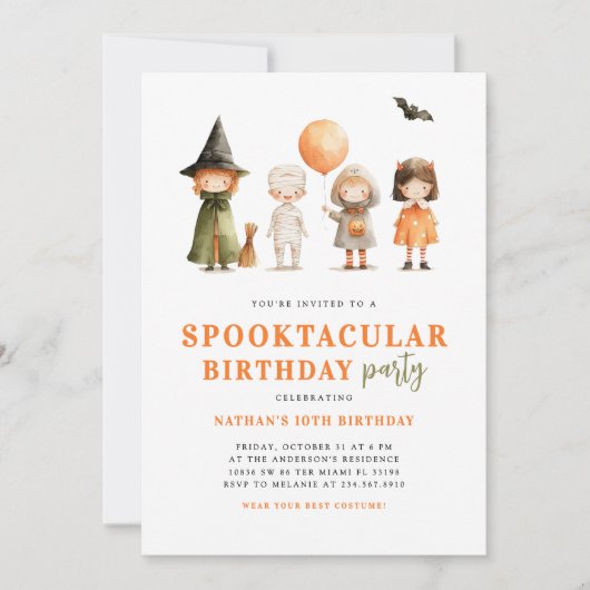 Cute Spooktacular Halloween Birthday Party Kaart (Voorkant)