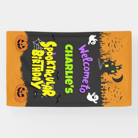 Cute Spooktacular Halloween Fun Birthday Welcome Spandoek (Horizontaal)