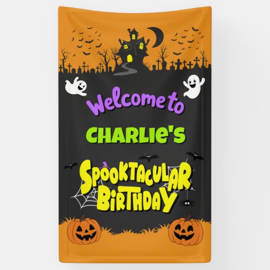 Cute Spooktacular Halloween Fun Birthday Welcome Spandoek (Verticaal)