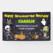 Cute Spooktacular Halloween Monster Fun Birthday Spandoek (Horizontaal)