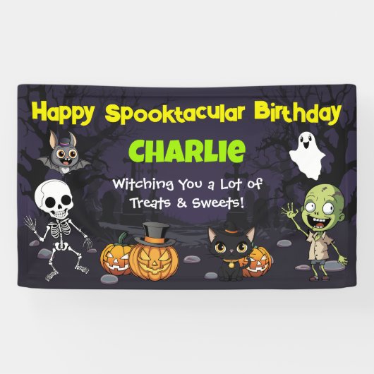 Cute Spooktacular Halloween Monster Fun Birthday Spandoek (Horizontaal)