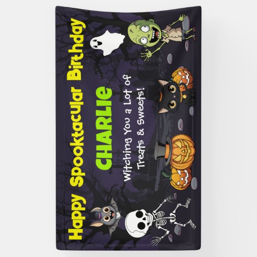 Cute Spooktacular Halloween Monster Fun Birthday Spandoek (Verticaal)