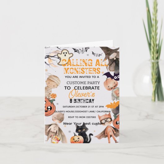 Cute Spooktacular Monster Kids Birthday Invition (Voorkant)